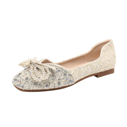 OrthoCare Square Toe Flats - Rhinestone Pearl Detail