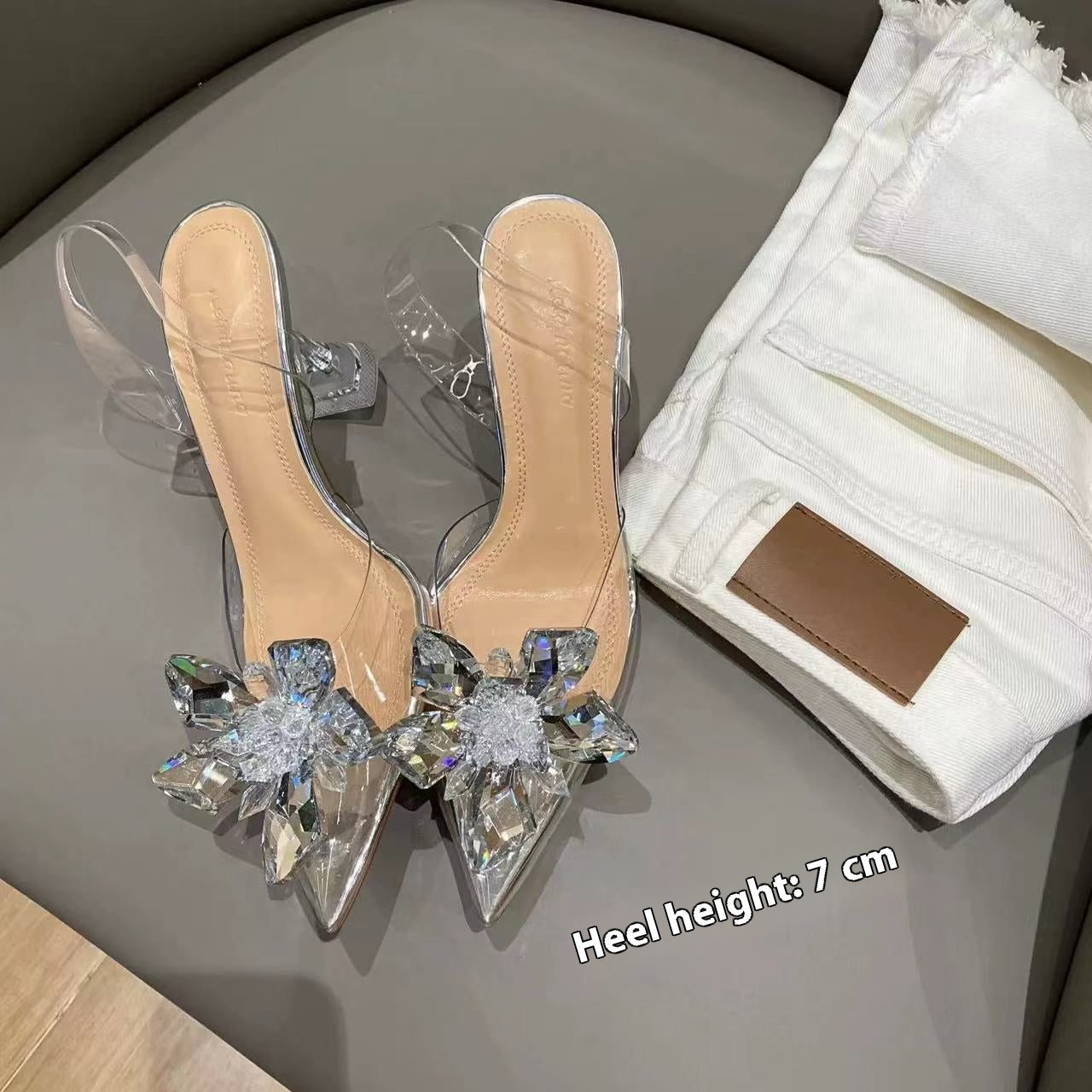 OrthoCare Rhinestone Butterfly Pointed Toe Slingback Heels