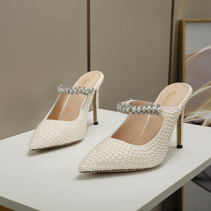 Evalisse | Women’s Orthopedic Rhinestone Pointed Toe Mule Heels