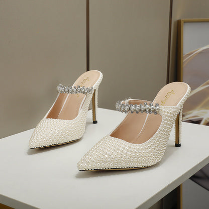 Evalisse | Women’s Orthopedic Rhinestone Pointed Toe Mule Heels