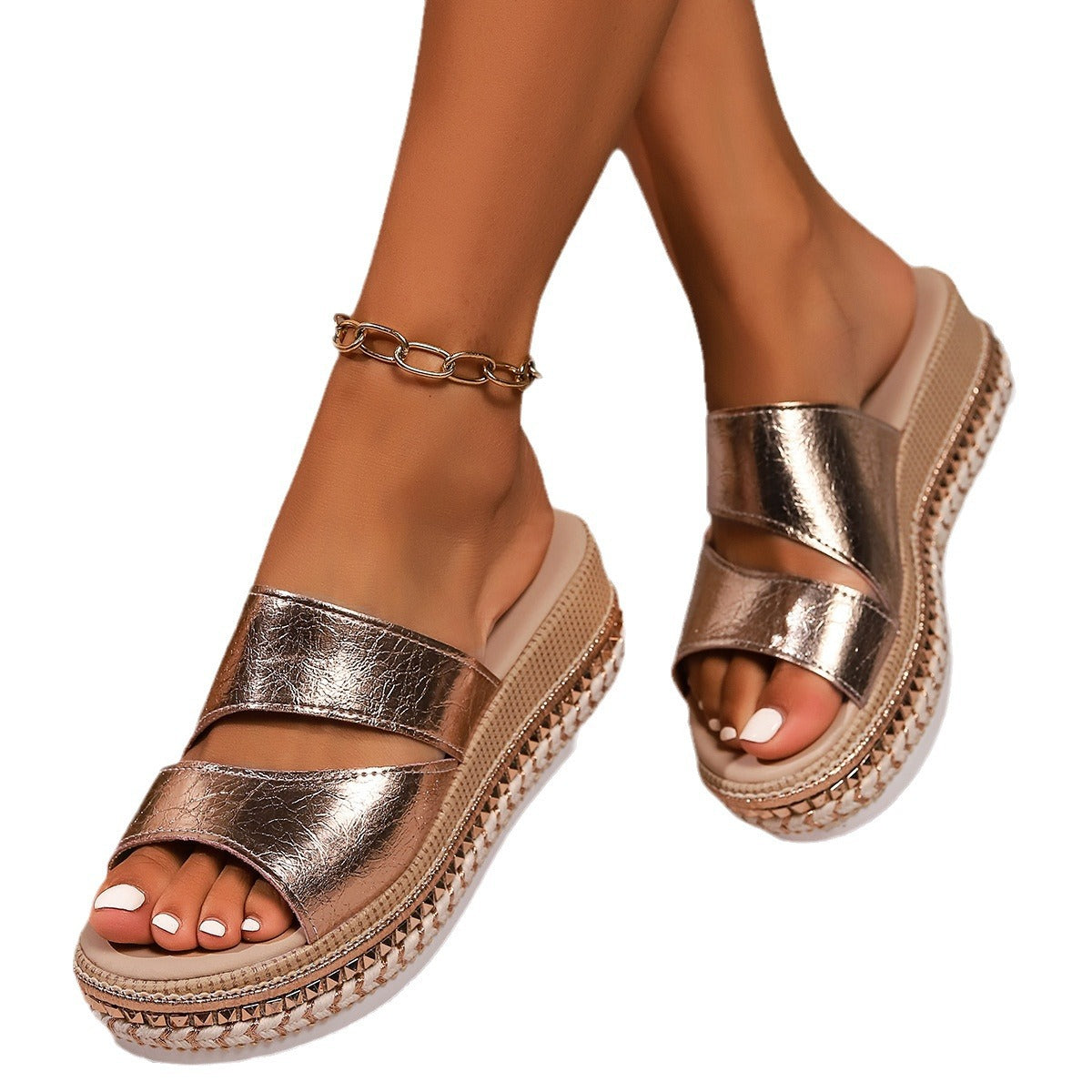 Hannelore | Women’s Orthopedic Metallic Espadrille Platform Sandals