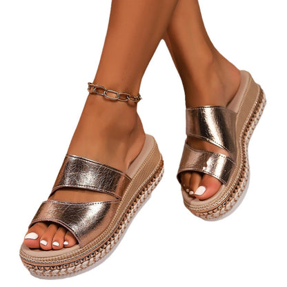 Hannelore | Women’s Orthopedic Metallic Espadrille Platform Sandals
