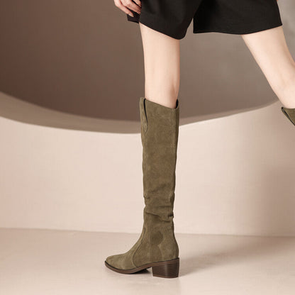 Mahine | Orthopedic Slouch Suede Knee-High Block-Heel Boots