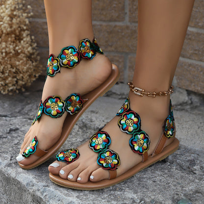 OrthoCare Floral Ethnic Flat Sandals For A Unique Summer