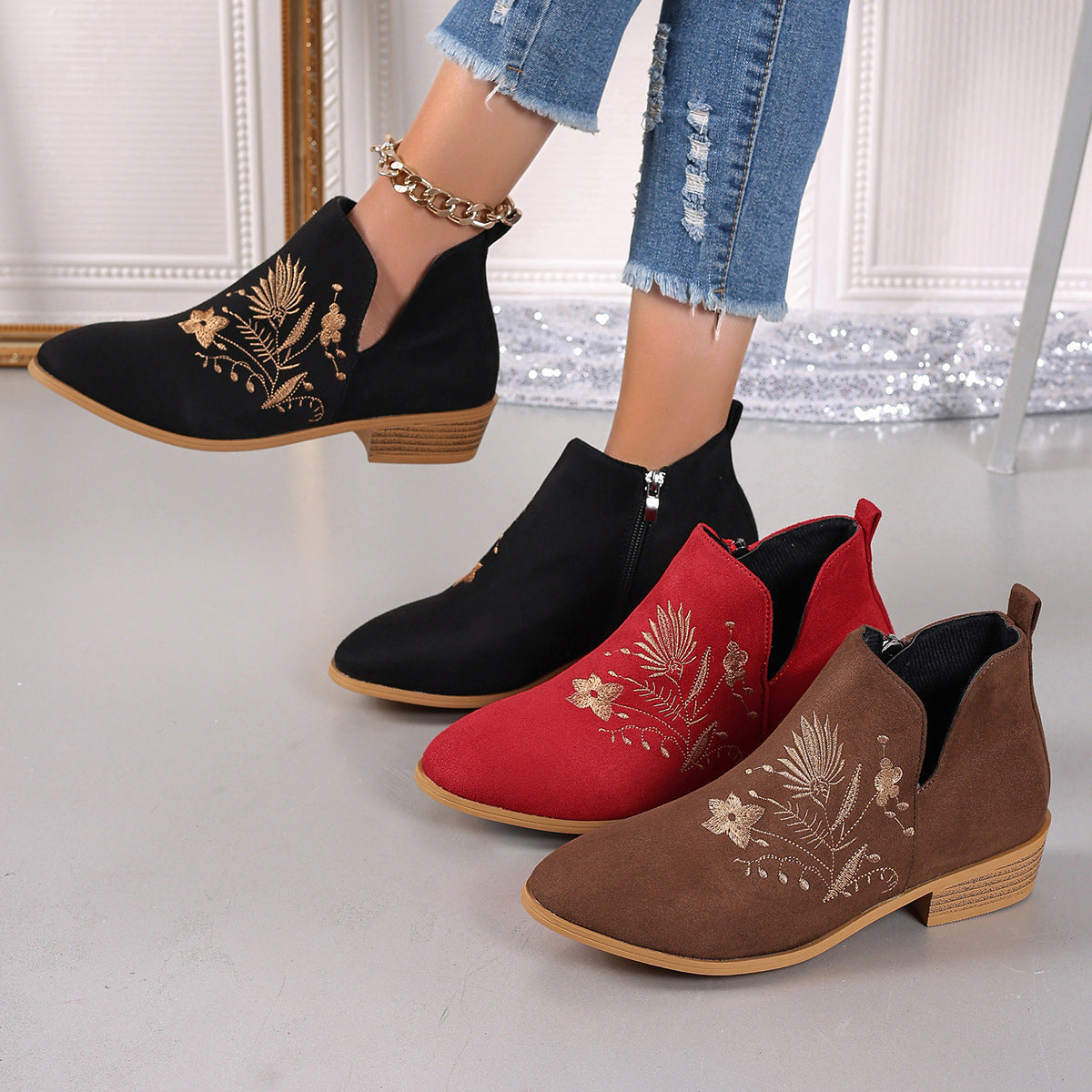 OrthoCare Printed Short Boots - Pointed Toe Comfort