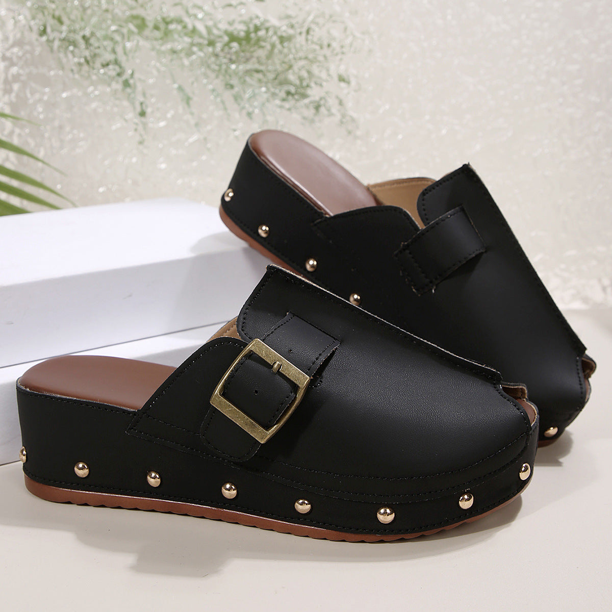 Romilly | Women’s Orthopedic Buckle Platform Clog Mules