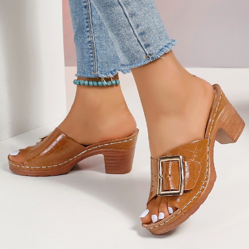 OrthoCare Crocodile Sandals - Chunky Heel Comfort