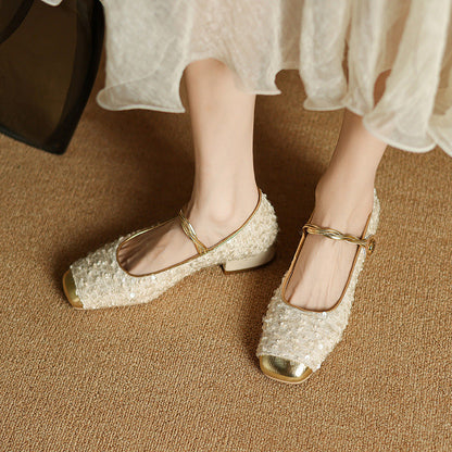 OrthoCare Low-Heeled Sequined Mary Jane Shoes