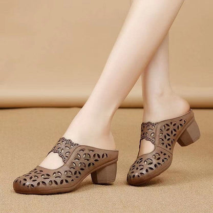 OrthoCare Women’s Vintage Cut-Out Heeled Mules – Breathable Comfort Slip-On Shoes