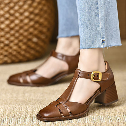 OrthoCare Chunky Heel Sandals With Cutout And Buckle