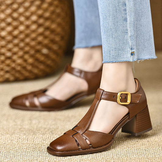 OrthoCare Chunky Heel Sandals With Cutout And Buckle