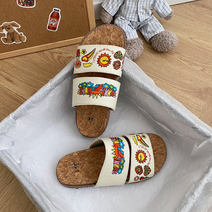 Tahlina | Women’s Orthopedic Boho Embroidered Cork Slide Sandals