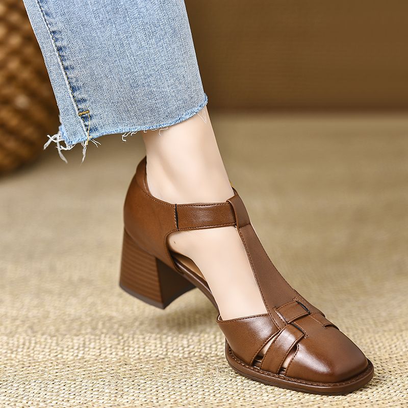 OrthoCare Chunky Heel Sandals With Cutout And Buckle