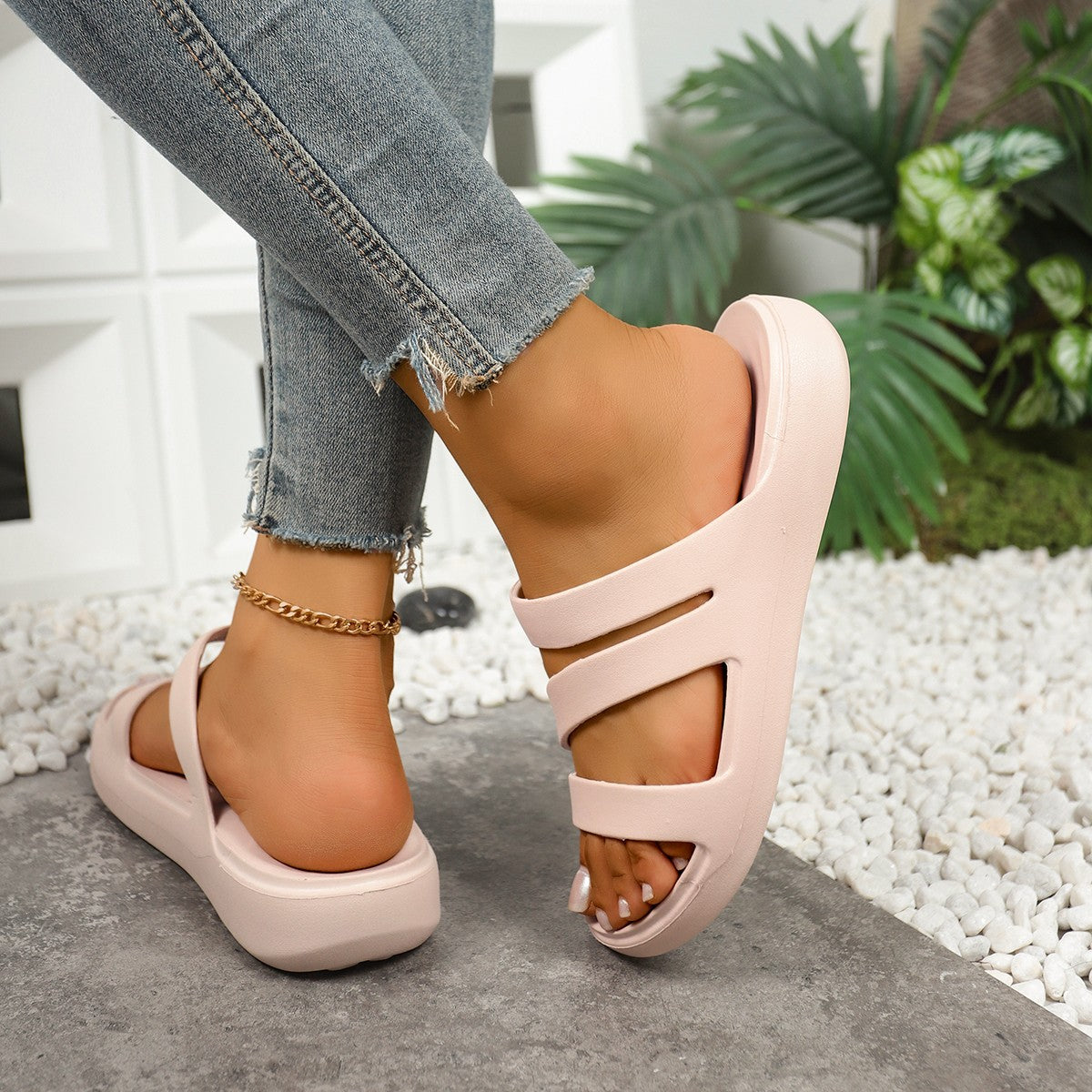 OrthoCare | Soft Cushioned Cross Strap Slide Sandals