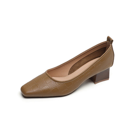 OrthoCare | Women’s Square-Toe Block Heel Pumps – Classic Textured Low Heels