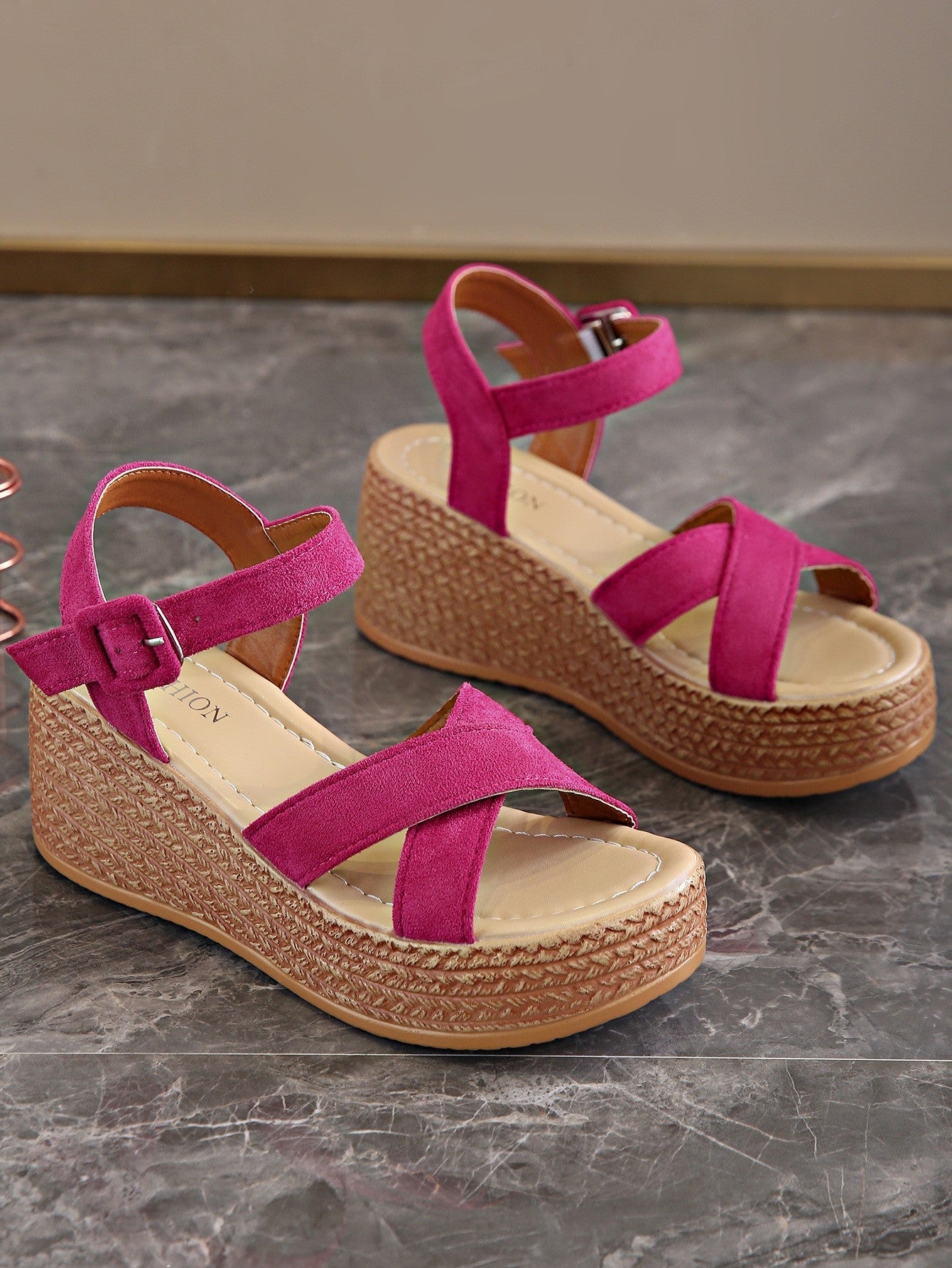 OrthoCare Cross Strap Espadrille Platform Wedge Sandals