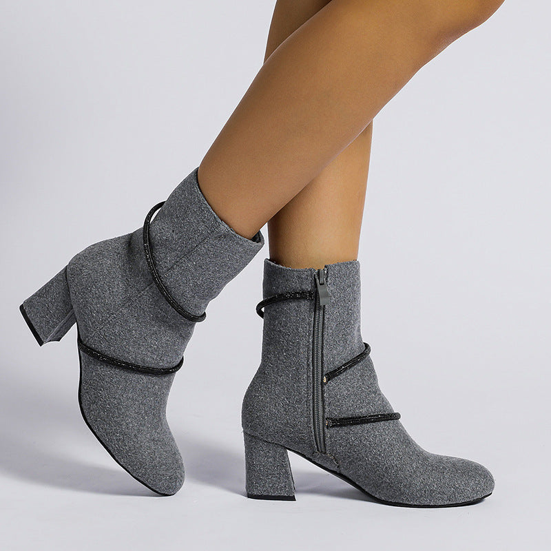 OrthoCare Mid-Heel Boots With Rhinestone Chain - Unique And Elegant
