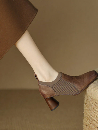 OrthoCare Square High Leather Heels With A Unique Patchwork Design