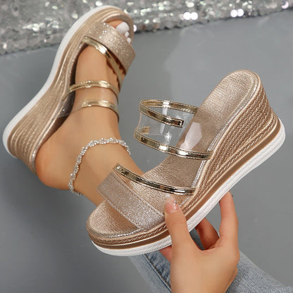 Iriselle | Women’s Orthopedic Metallic Wedge Slide Sandals