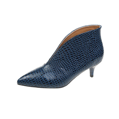 Mirevina | Women’s Orthopedic Croc-Embossed Pointed Toe Block Heel Pumps