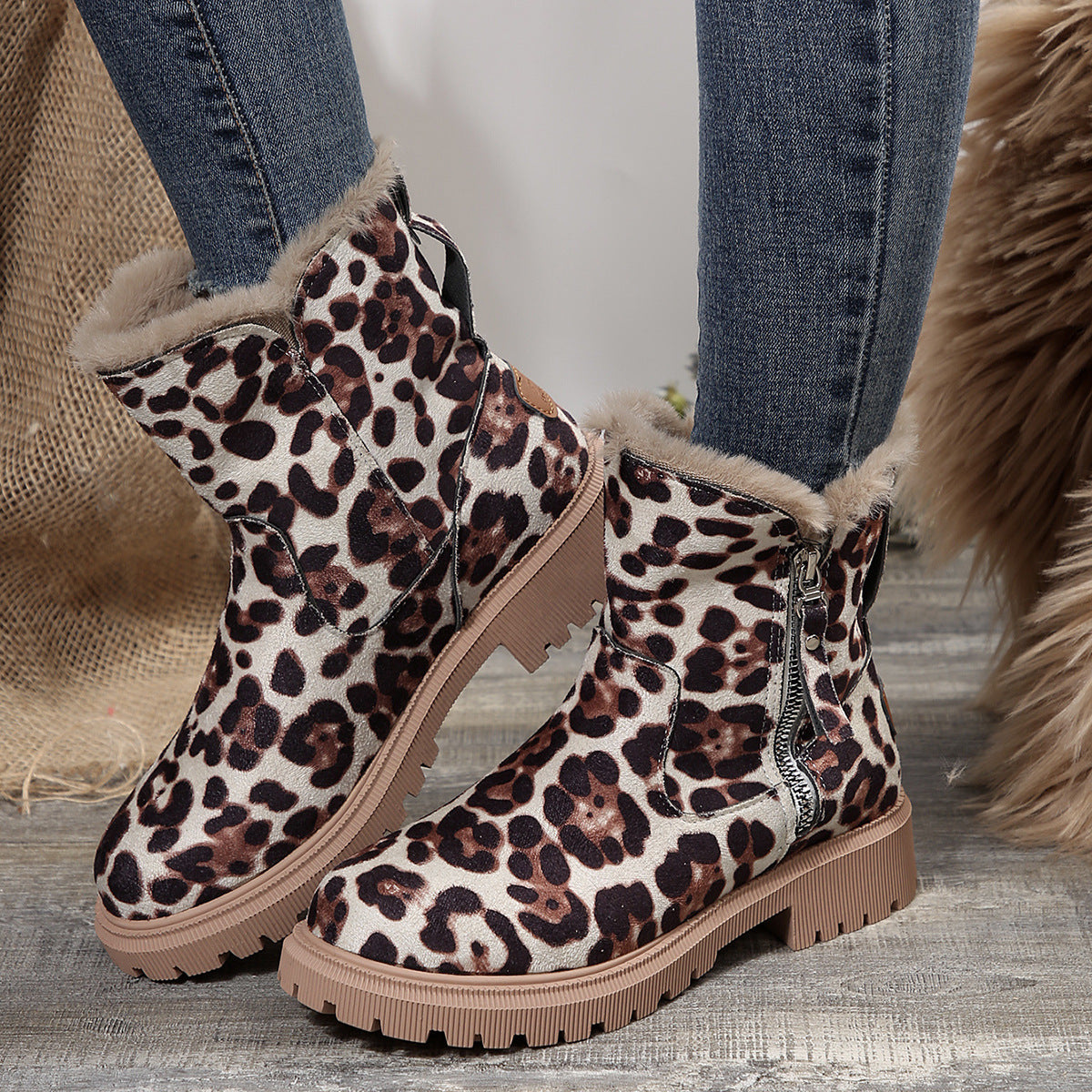 Sabrina | Orthopedic Fur-Collar Suede Side-Zip Chunky Winter Boots