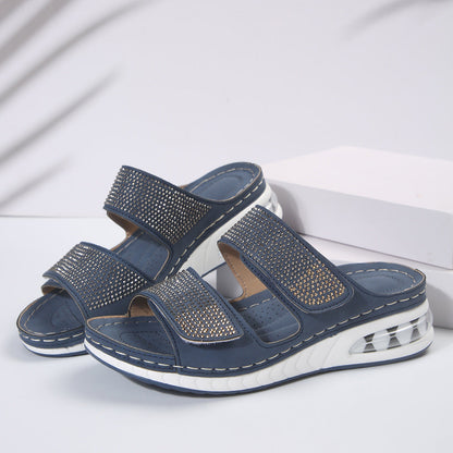 OrthoCare Unique Wedge Sandals With Rhinestones For Summer