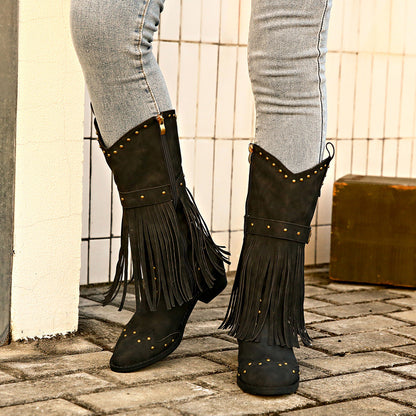 Laura | Orthopedic Western Fringe Mid-Calf Boots