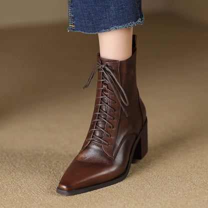 OrthoCare Ankle Boots - Thick Heel Lace-Up Comfort