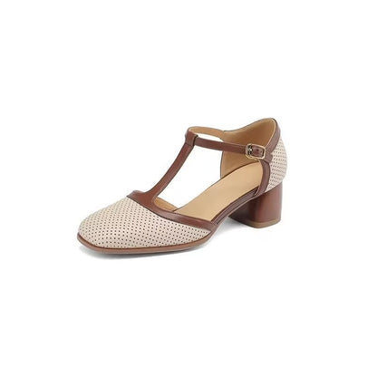 Quiana | Women’s Orthopedic Woven T-Strap Block Heel Pumps