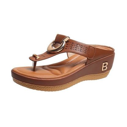 OrthoCare High Heel Thong Sandals With Metallic Decorations