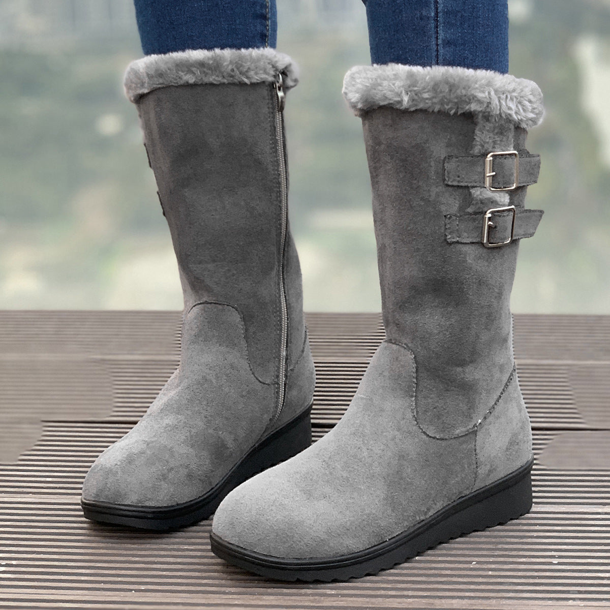 Minh | Orthopedic Faux-Fur Buckle Mid-Calf Winter Boots