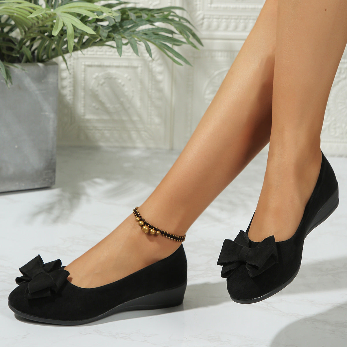 OrthoCare Suede Shoes With Bow And Elastic - Unique Elegance