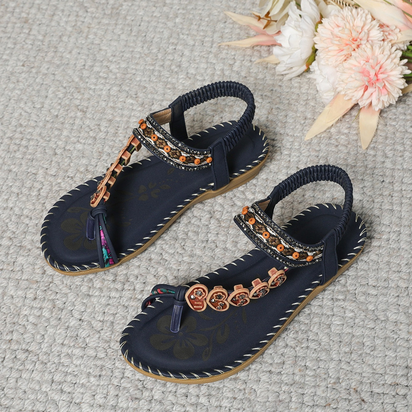 Hyacinthe | Women’s Orthopedic Boho Beaded Toe Ring Sandals