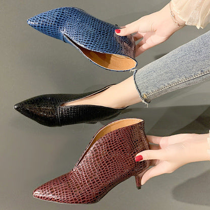 Mirevina | Women’s Orthopedic Croc-Embossed Pointed Toe Block Heel Pumps