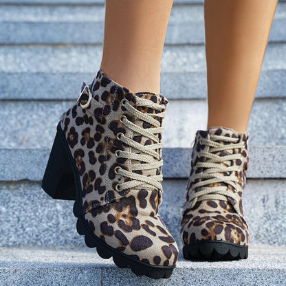 OrthoCare Leopard Print Ankle Boots - Square Heel