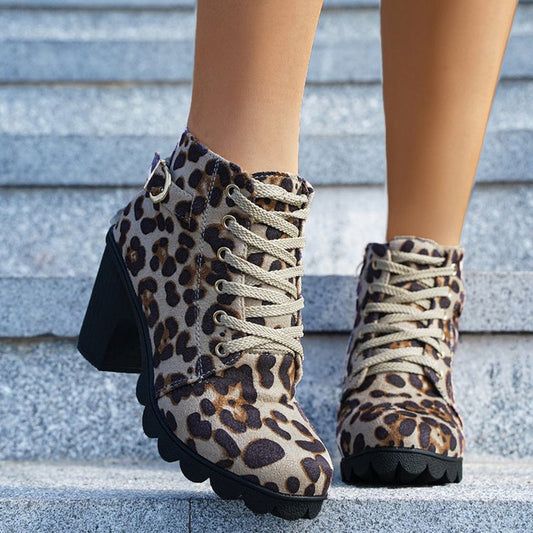 OrthoCare Leopard Print Ankle Boots - Square Heel