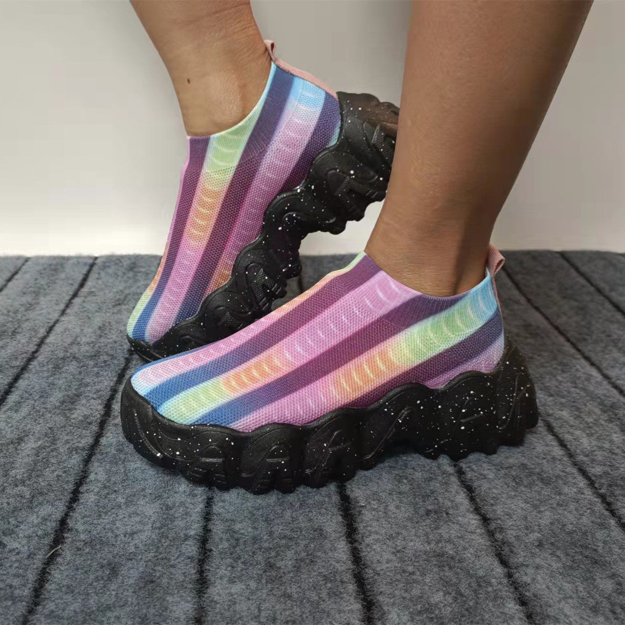 OrthoCare | Rainbow Knit Slip-On Platform Sneakers