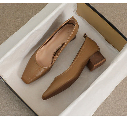 OrthoCare | Women’s Square-Toe Block Heel Pumps – Classic Textured Low Heels