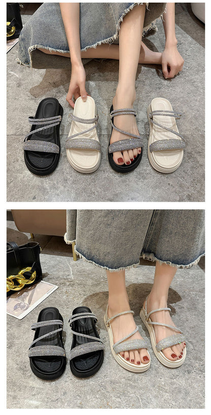 Tovielle | Women’s Orthopedic Rhinestone Double Strap Platform Sandals