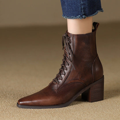 OrthoCare Ankle Boots - Thick Heel Lace-Up Comfort