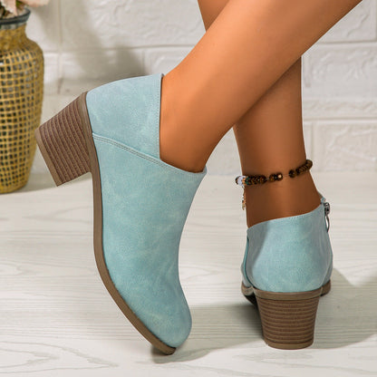 Rona | Orthopedic Chunky Heel Round Toe Ankle Boots With Side Zipper