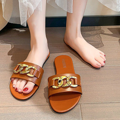 OrthoCare | Chain Detail Flat Slide Sandals