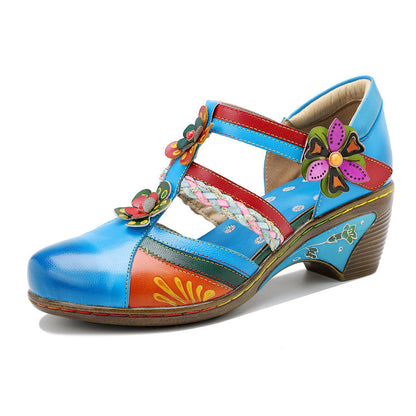 Samantha | Orthopedic Retro Bright Flower Contrast Color Velcro Wedge sandals