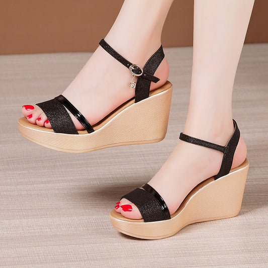 Xylina | Women’s Orthopedic Glitter Wedge Ankle Strap Sandals