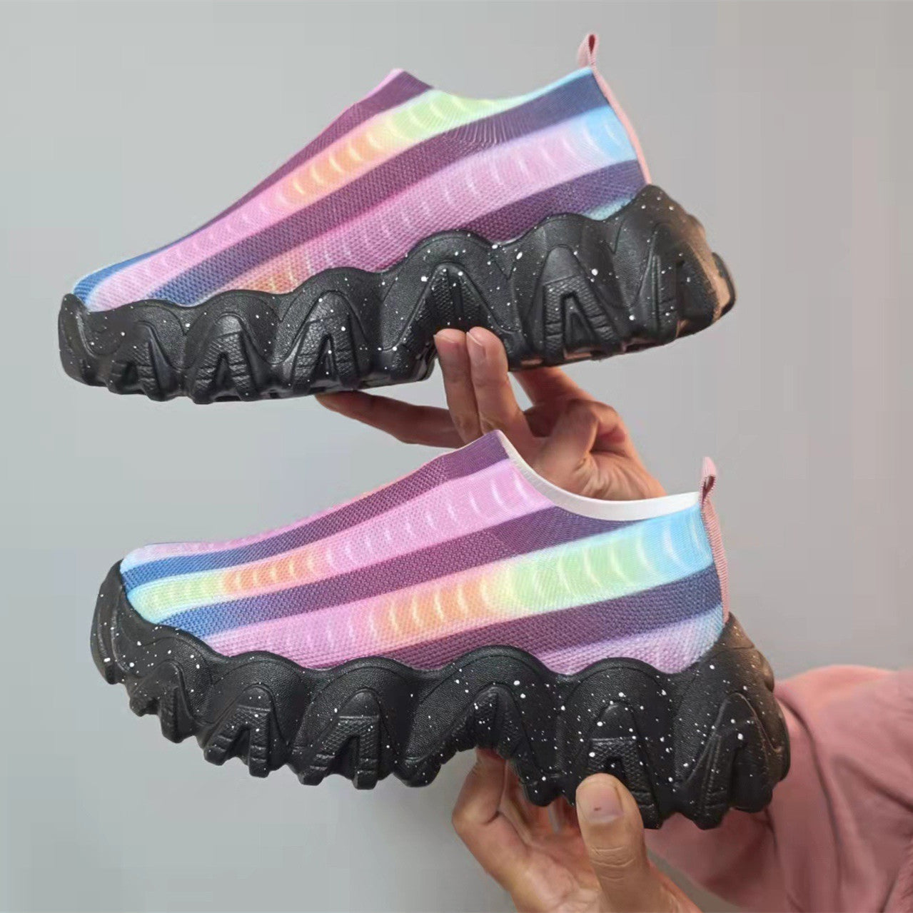 OrthoCare | Rainbow Knit Slip-On Platform Sneakers