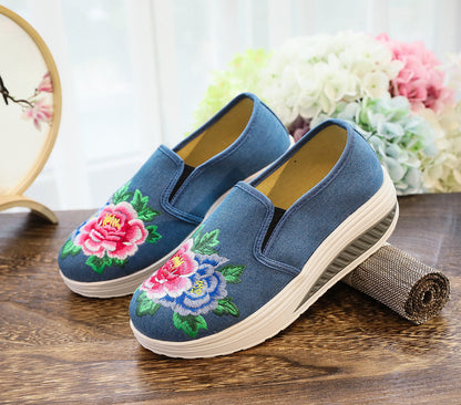 Orthopedic Embroidered Slip-On Shoes – Cushioned Platform Comfort Walking Sneakers