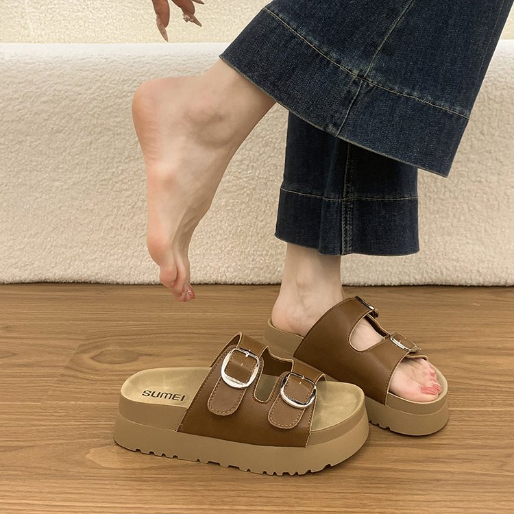 Caelina | Women’s Orthopedic Double Buckle Platform Slide Sandals