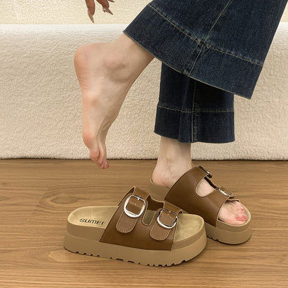 Caelina | Women’s Orthopedic Double Buckle Platform Slide Sandals