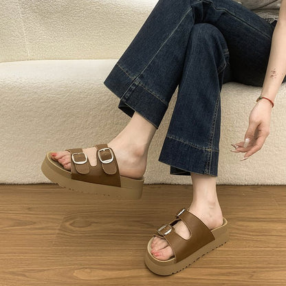 Caelina | Women’s Orthopedic Double Buckle Platform Slide Sandals