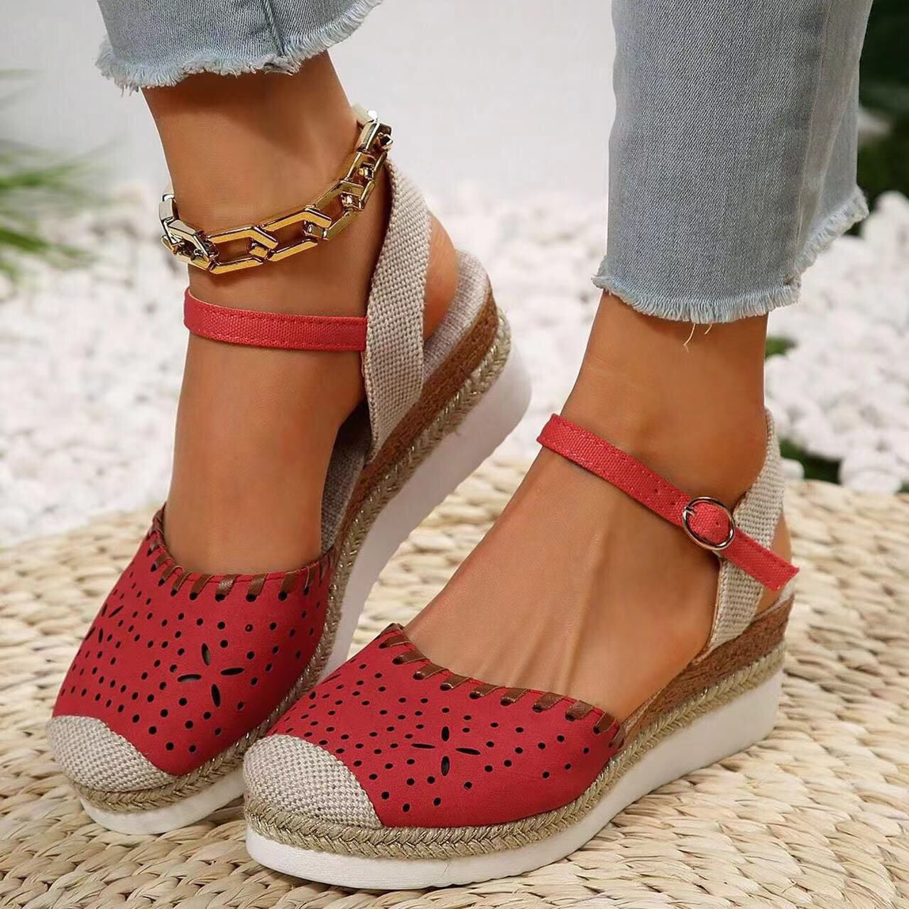 OrthoCare Breathable Woven Mary Jane Platform Sandals